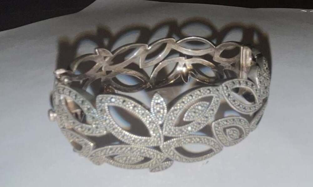 Kenneth Jay Lane Crystal Rhinestone Floral Clamper Hinge Cuff Bracelet